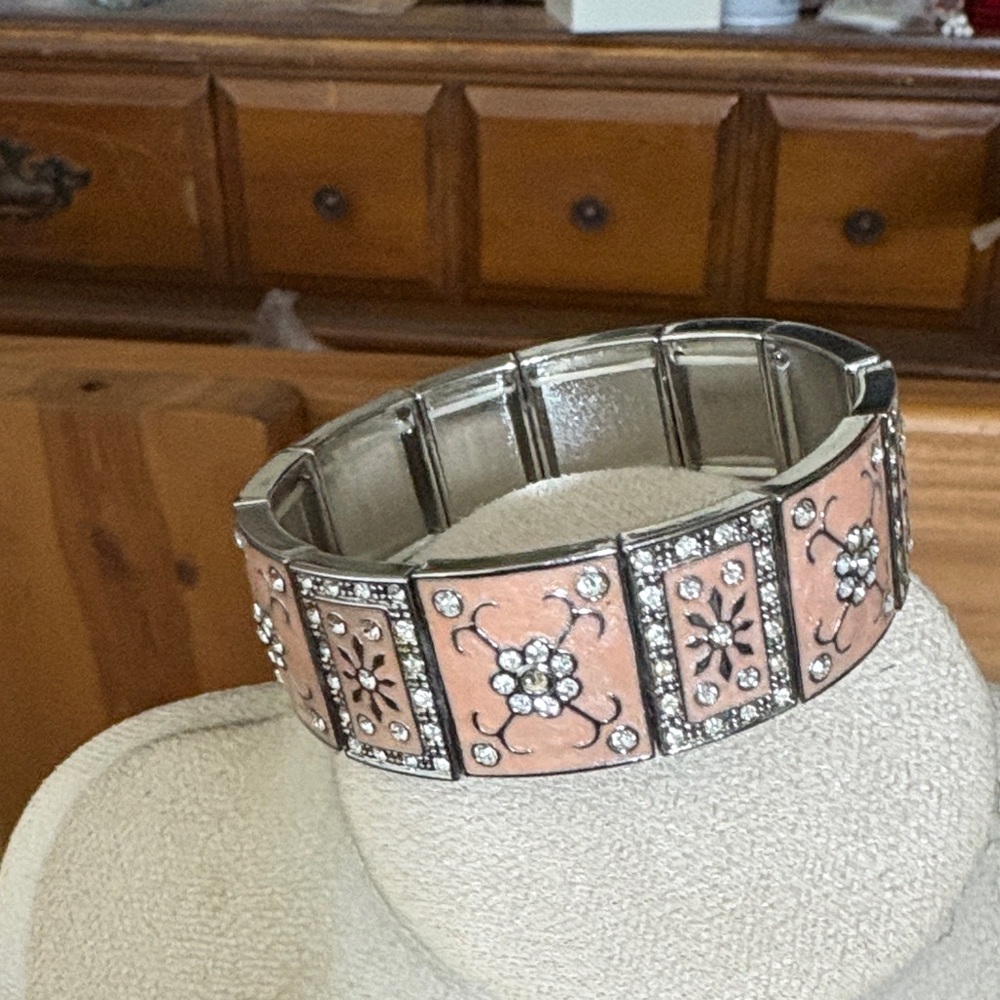 Pink and Silver Bracelet with Rhinestones